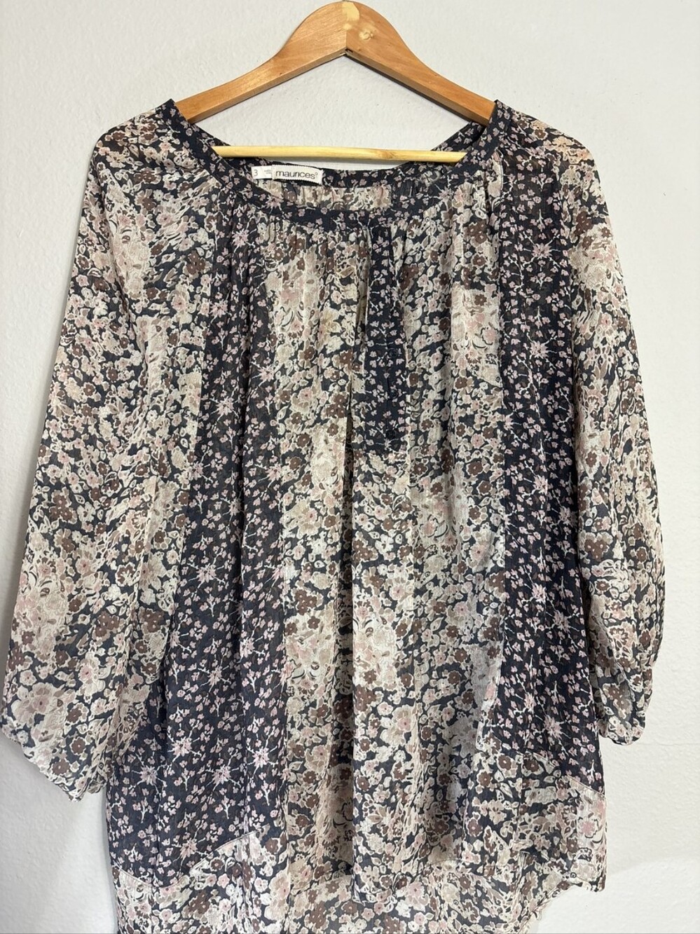Maurices Womens |3/3X| Boho Patchwork Floral Peasant Blouse